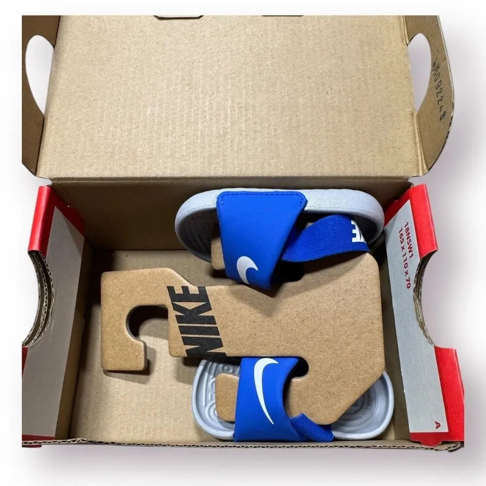 Nike Unisex Kids Kawa BV1094-400 Blue Gray‎ Comfort Slip On Slide Sandal Size 2C